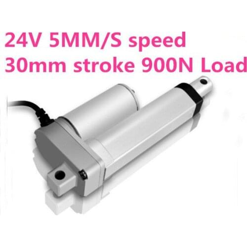 New hot sell 24V 30mm 1.2inch stroke 5mm/s 0.2inch/s speed 900N 90KG 198LBS force DC linear actuator KC free shipping