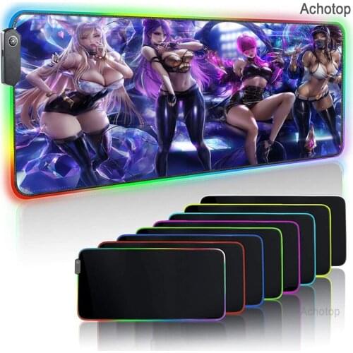 LOL KDA ALL OUT Seraphine Customized RGB Mouse Mat Gaming Mousepad Large Rubber Gamer LED Mouse Pad 900x400 Mats With Backlit