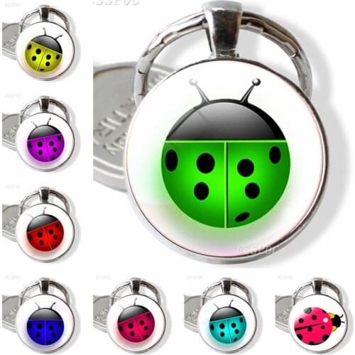 Cute Insect Pattern Key Chain Fashion Pendant Keychain Glass Jewelry Colorful Bag Keyring Children Best Gifts