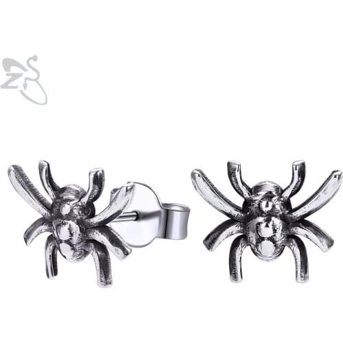 ZS Cute Spider Ear Studs For Men Women Gothic Punk Rock Stainless Steel Stud Earring Vintage Animal Earrings Statement Jewelrys