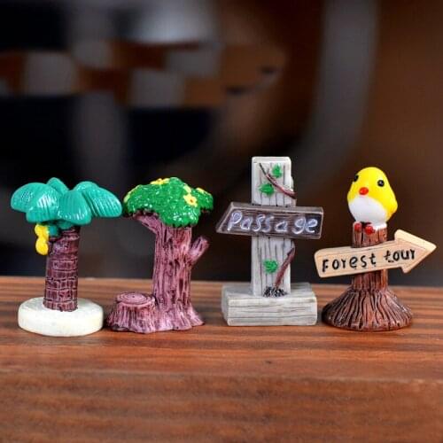 Mini DIY Signpost Simulation Stop Sign Mini Landscape Figurines Terrarium Miniatures Resin Craft Garden Decor 4 Styles