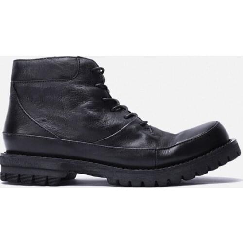 British Style Platform Motorcycle Boots Men High Quality Lace Up Real Leather Cowhide Work Ankle Shoes Winter Retro Botas Hombre