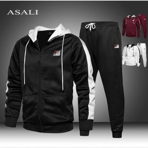Brand Men Casual 2021 Sets Solid Color Trendy 2021 Autumn Winter Hooded Male Sweatshirts Hoodies + Pants Tracksuits Set Mens