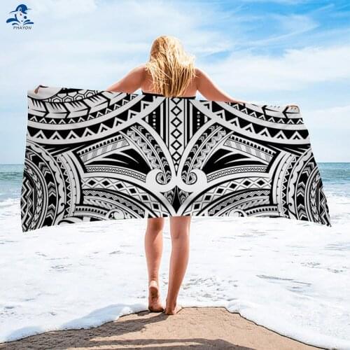 Microfiber Soft Bath Towels Polynesian Tribal Pattern Printing Quick Drying Absorbing Compact Sand-Free Towel for Swimmer