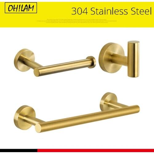 Bathroom Hardware Set Stainless Steel Wall Mounted Hand Towel Bar Toilet Paper Holder Robe Towel Hooks Bathroom Accessories Kit