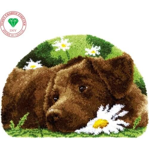 Lovely Dog Needlework diy latch hook rug Kit Unfinished Crocheting Rug Embroidery Carpet Handmade Floor Mat carpets living room