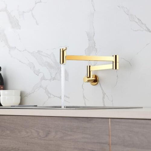 Wall-Mounted Gold Kitchen Faucet 360° Rotates Single Cold Kitchen Sink Tap All Brass High Quality