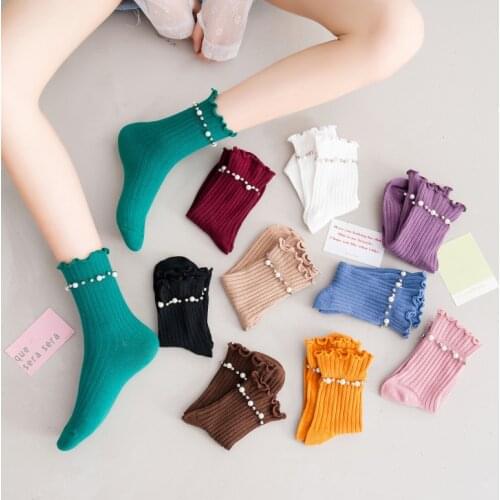 Spring and Autumn New Socks Female Japanese Cute Wooden Ear Pearl Personality Cotton Socks Comfortable Socks Japanese Fashion