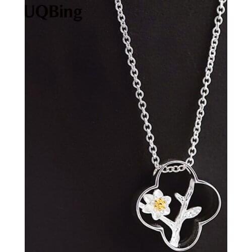 UQBing Fashion 925 Sterling Silver Plum Blossoms Four Leaf Clover Pendant Necklaces Jewelry Collar Colar de Plata