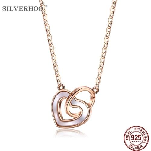 SILVERHOO Fashion Sterling Silver 925 Necklace For Women Heart-shape Round Hoop Pendant Chain Friends Birthday Gift Fine Jewelry