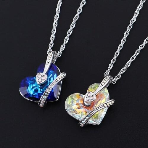 Baffin Romantic Colorful Heart Necklaces&Pendants Crystals From Swarovski For Women Wedding Silver Color Jewelry Mothers Gift