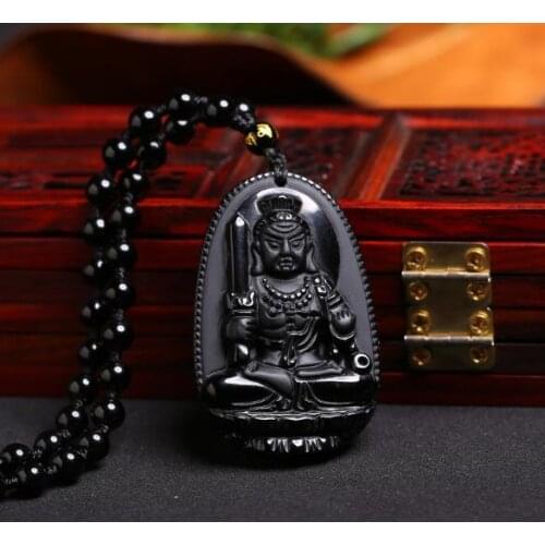 Natural Obsidian Eight Great Patron Saint Pendant Zodiac Life Buddha Men and women Mascot Necklace o18