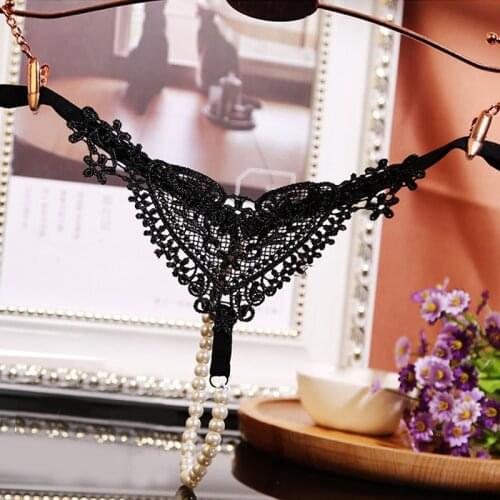 Sexy Women Underwear Female Lace Lingerie Panties Massage Pearl G-stings Hollow Thong Girls Embroidery T-back Panties Knickers