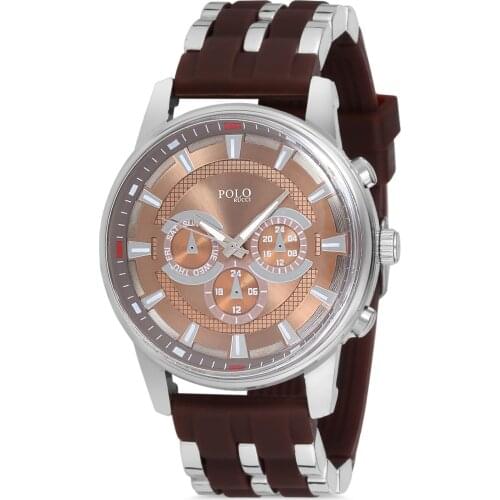 Polo Rucci 2095 Silicone Watchband Men Wristwatch Watch Case Diameter 42 mm Cord Color Brown