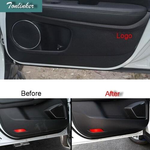 Tonlinker Interior Door Anti-dirty Pad Cover Stickers For HONDA VEZEL HRV 2014-19 Car Styling 8 Pcs Carbon Fiber Cover Stickers