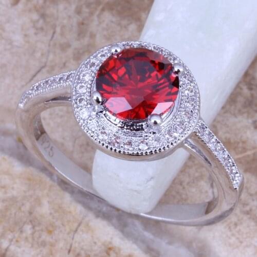 Unique White CZ Red Garnet Silver Plated Womens Jewelry Ring Size 6 / 7 / 8 / 9 R0718
