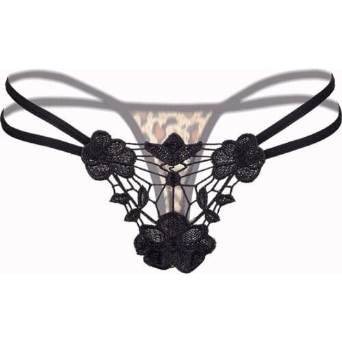 Women thong sexy leopard panties translucent cutout lace embroidery low waist stretch g-string ladies Erotic lingerie Underwear