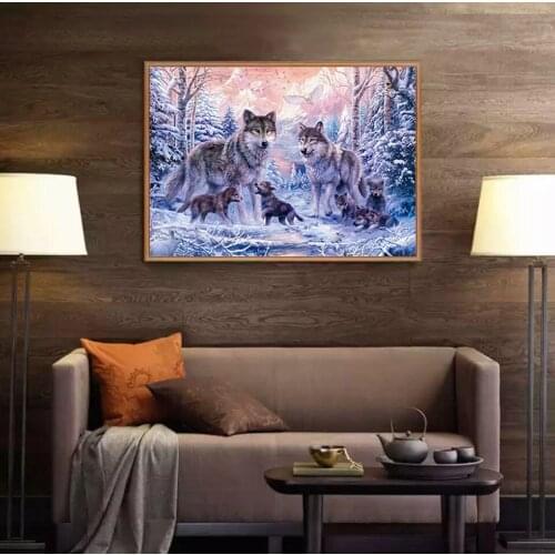 GOLDEN PANNO Cross Stitch 5D Diy Diamond Embroidery Needlework11ct14ct Promotional Show Broderie Diamant wolf 02