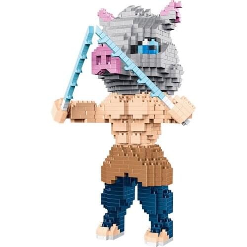 1123pcs 2113 Anime Demon Slayer Hashibira Inosuke Pig Monster Warrior 3D Mini Diamond Blocks Bricks Building Toy for Children
