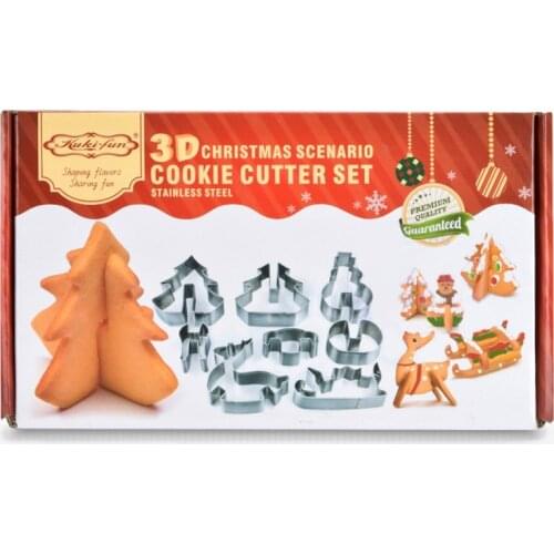 304 Stainless Steel Cookies Cutter Cookie Cutter Set 3D Baking Tool Cake Biscuit Fondant Cutter Christmas Tree Food Mould 8pcs