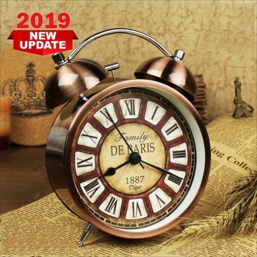 4.3 Inch ,etal Ringing Alarm Clock Golden Retro Creative Clock HD Glass Clock Face