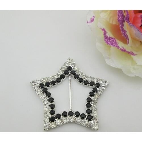 5pcs double star clear and black Diamante Rhinestone Buckle Chair Sash Ribbon Slider