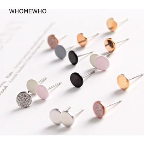 9 Prs/set Gold Metal Geometric Candy Sandwash Stud Earrings Fashion Black Pink Small Cute Girl Jewelry Gifts Accessories