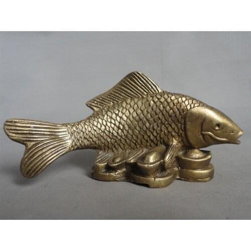 Free Shipping 5601++Collectable Chinese Brass Carved Lifelike Fish Fortune Lucky Statue Figure