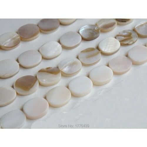 Free Shipping Wholesale (1 Strands=1lot)15x13x3mm White Natural Mother of Pearl Shell Flat Oval Beads Approx 39CM Per Strand
