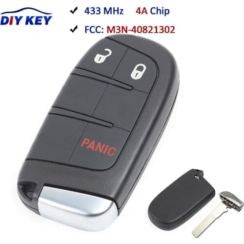 DIYKEY 3 Button Remote Smart Car Key 433MHz PCF7953M / 4A Chip for Jeep Compass 2017 - 2020 P/N: 68250335AB FCC ID: M3N-40821302
