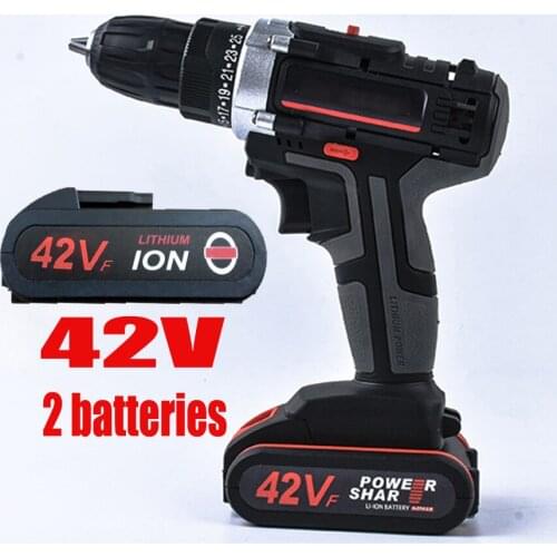 42V MAX Cordless Drill 2 Batteries Electric Screwdriver 2 Speed Impact Drill Power Driver LED Light Electric Drill