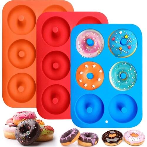 6 Cavity Donut Mold Silicone Nonstick Baking Tray Heat-resistant Reusable Donuts Maker DIY Dessert Cake Moulds Baking Tools