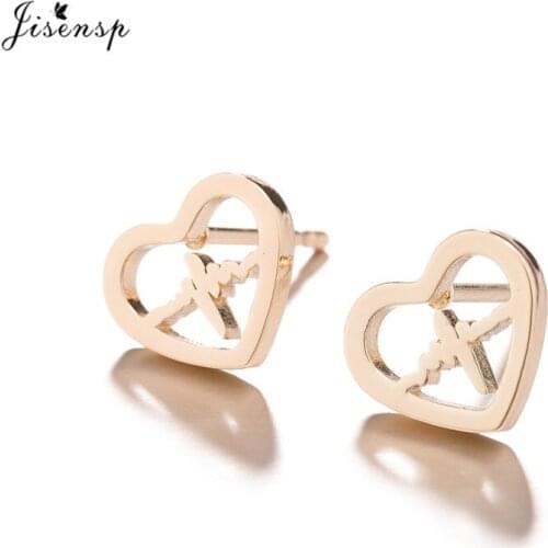 Jisensp New Romantic Electrocardiogram Earrings Hollow Heart Shape Earring Heartbeat Jewelry for Woman Valentines Day Gift