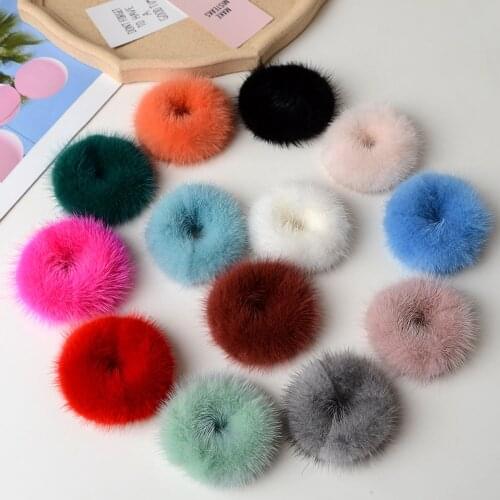 JKKFURS Mink Fur Hair Ties Hair Scrunchies Cute Plush Rope Hair Ring Band Women Ponytail Holder Headband Hair Accessorie S7314