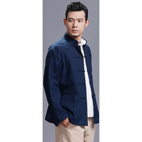 Chinese traditional men clothing casual long sleeves tops oriental mens Stand Collar Tunic top vintage ethnic style costume