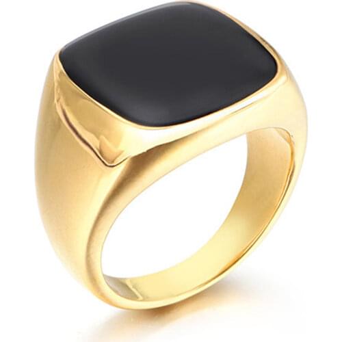 Stainless Steel Big Stone Rings Trendy Gold Silver Color Geometric Rings Hip Hop Party Rock Jewelry