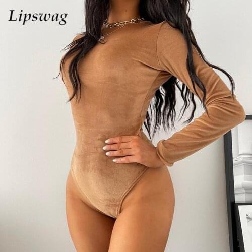 Sexy Women Long Sleeve Undershirt Playsuit Romper Autumn Round Neck Velvet Bodysuit Fashion Elegant Solid Lady Bodycon Jumpsuit