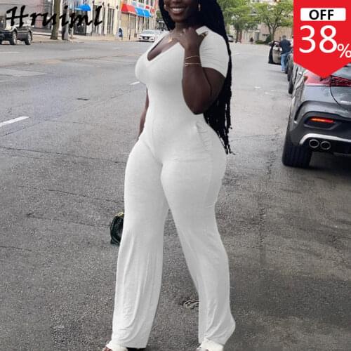 Wholesale Jumpsuit Women Short Sleeve Solid Color Pockets Summer Woman Jumpsuit V Neck Knitted Elegant Casual One Piece Outfit