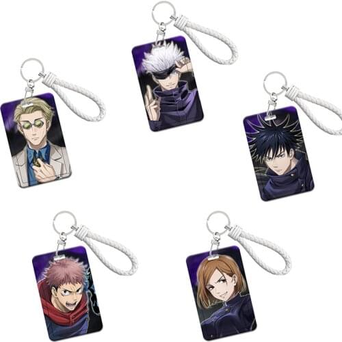 Multi-Function Keychain Anime Jujutsu Kaisen ID Card Set Push-Pull Design With Lanyard Fashion Student IC Bus Cards Holder New
