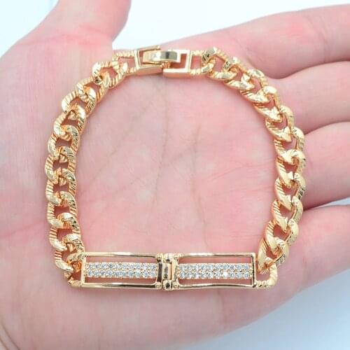 Fashion Jewelry Gold Color Clear CZ Stylish Geometric Charm Link Bracelet for Women