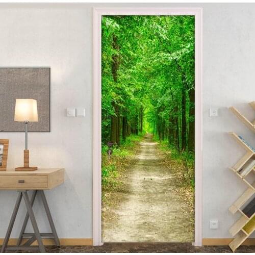 Forest Path 3D Living Room Study Bedroom Door Decoration Stickers Bathroom Waterproof Self-adhesive Door Mural Vinyl Wall Paper