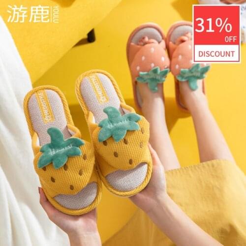 New Strawberry Cartoon Women Shoes Anti-slip Linen Slippers Soft Flexible Indoor Cotton Sandals Zapatos De Mujer Zaptillas