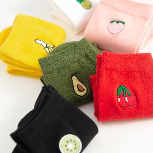 New Sweet Cute Socks Women Cartoon Embroidered Fruit Funny Socks Woman Cotton Casual Comfortable