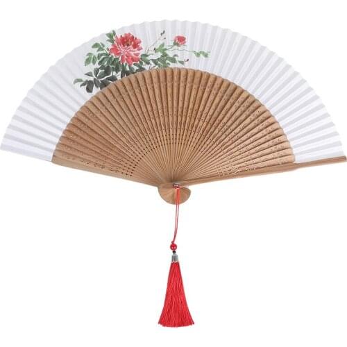 New Chinese elegant solid wood printed rice paper fan is simple, elegant and unpretentious paper hand fan folding hand fans