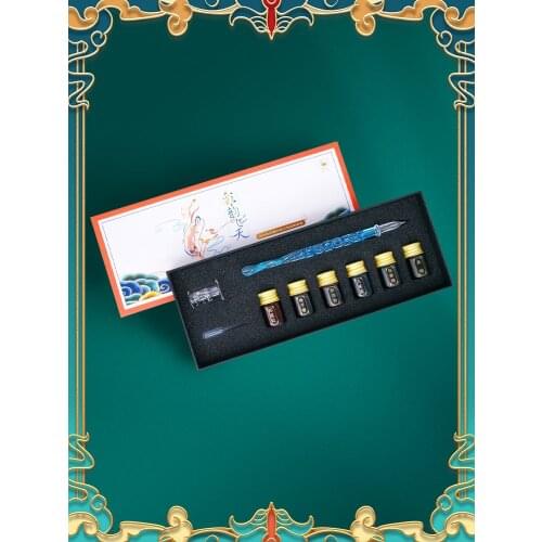 Ostrich Luxury Ink 1 Glass Dip Pen With 6 Color Ink And Gift Box
