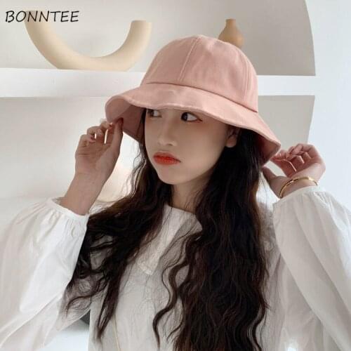 Hats Women Solid Bucket Caps Harajuku Cute Girls Holiday Student Summer Outdoor Chic Simple Basic Bowknot Leisure Sweet Fashion