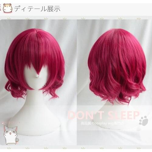 Akatsuki no Yona Yona Short Rose Red Curly Heat Resistant Hair Cosplay Costume Wig + Free Wig Cap