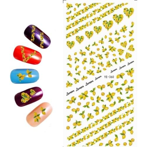 WATER TRANSFER DECAL NAIL ART NAIL STICKER FLOWER LACE FRUIT LEMON STRAWBERRY LETTER ALPHABET YE360-365