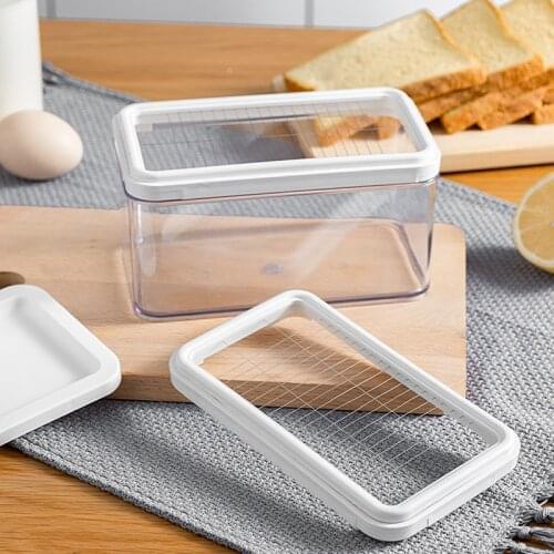 Transparent Home Butter Box Cutting Food With Lid Rectangle Container Sealing Storage Dish Cheese Keeper Portable Kitchen Tools
