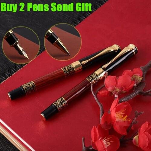 High Quality Business Men Metal Ink Fountain Pen Office Executive Rosewood Color Signature Writing Pen Buy 2 Pens Send Gift